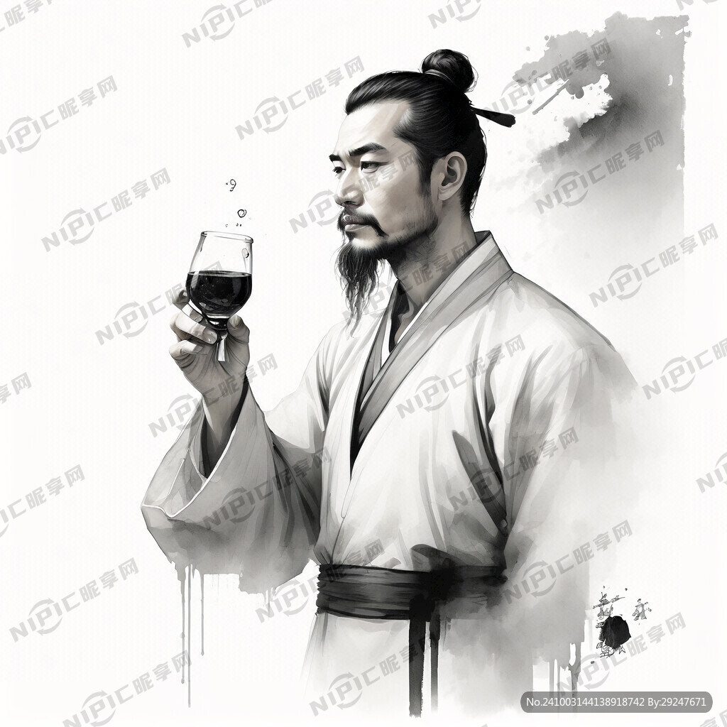 不带背景的手里拿着小酒杯的中国