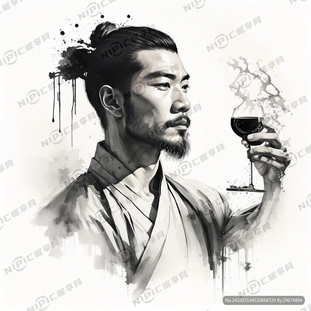 不带背景的手里拿着小酒杯的现代