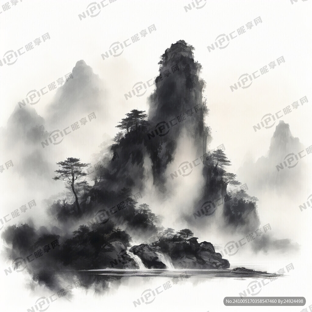 高山水墨画 连绵不绝 悬崖陡壁