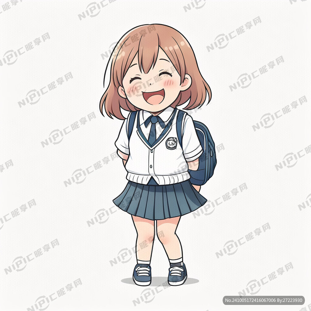 可爱女孩小学生 穿校服 矢量图