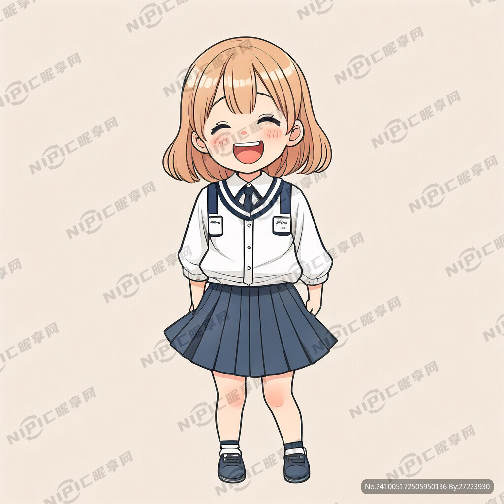 可爱女孩小学生 穿校服 矢量图