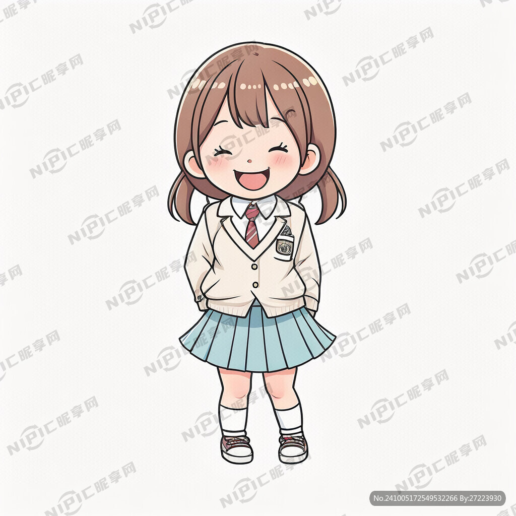 可爱女孩小学生 穿校服 矢量图