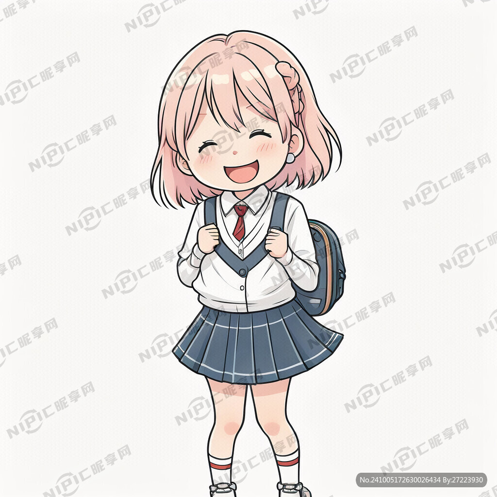 可爱女孩小学生 穿校服 矢量图