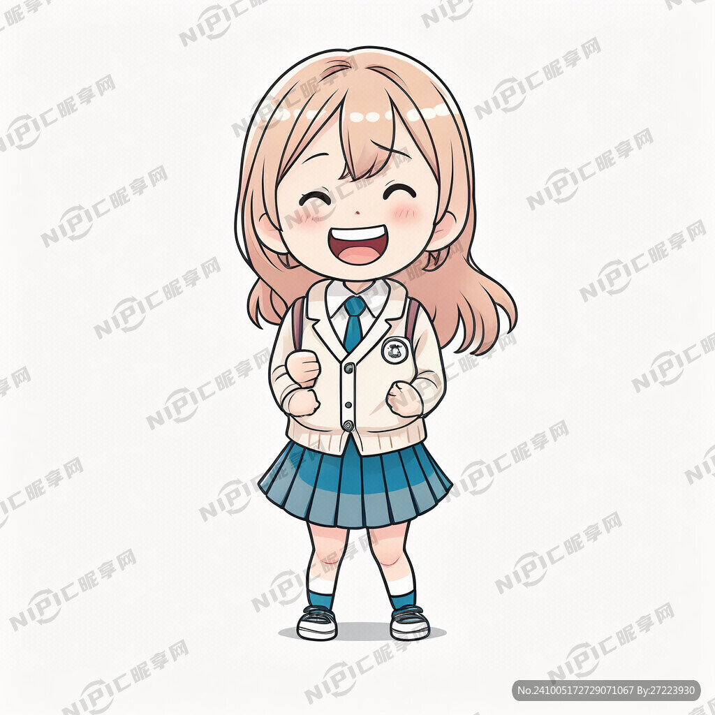 可爱女孩小学生 穿校服 矢量图