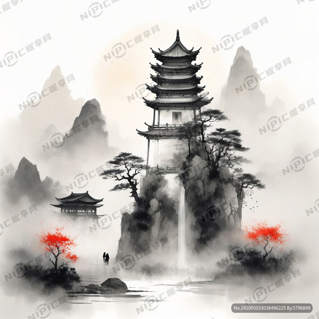 古画风格 老旧中国画画面 空灵