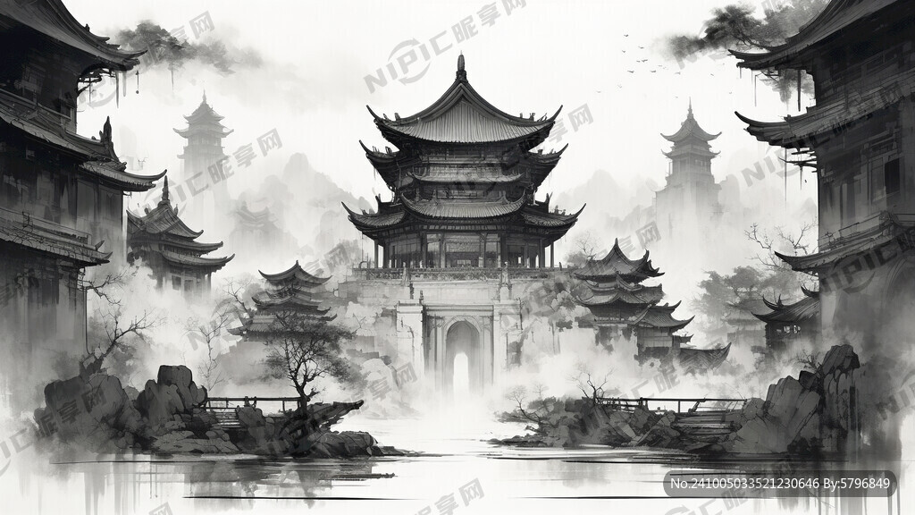 老旧中国画画面 空灵 线稿