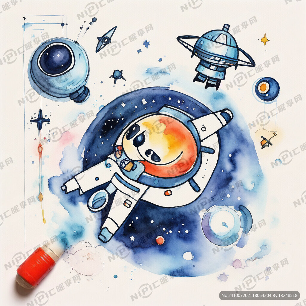 绘制一幅太空主题的儿童画。用水