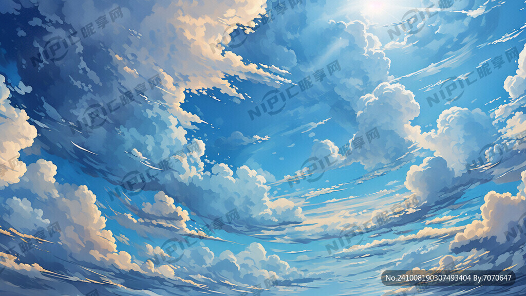 蓝天白云 天空 手绘风格