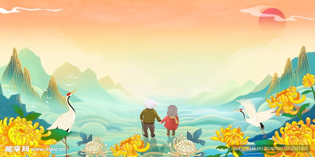 重阳节手绘风插画背景素材