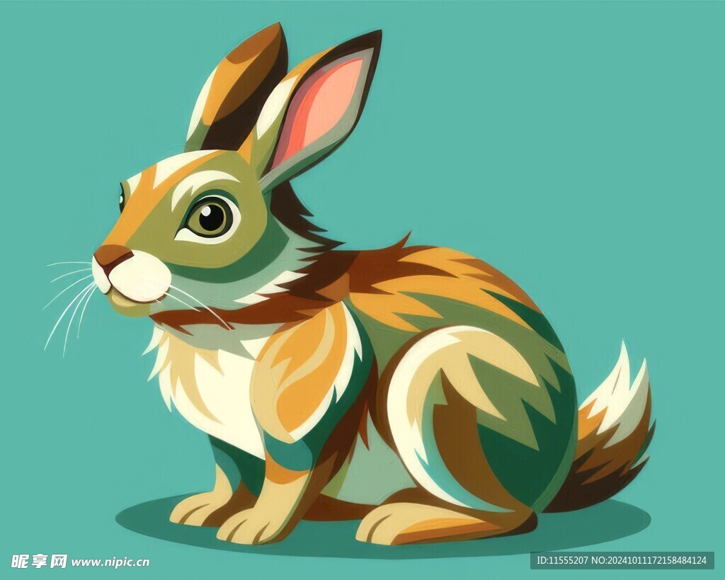 可爱小兔子插画扁平设计纯色背景