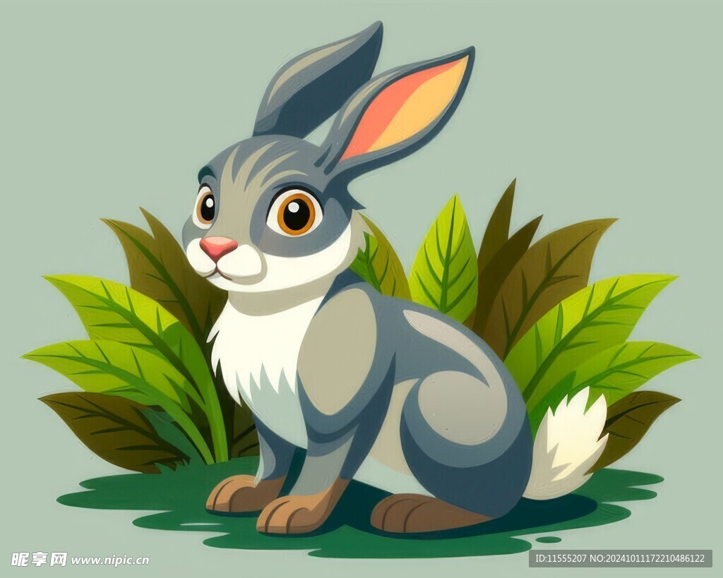 可爱小兔子插画扁平设计纯色背景