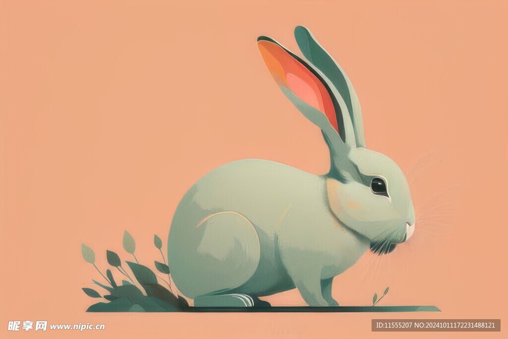 可爱小兔子插画扁平设计纯色背景
