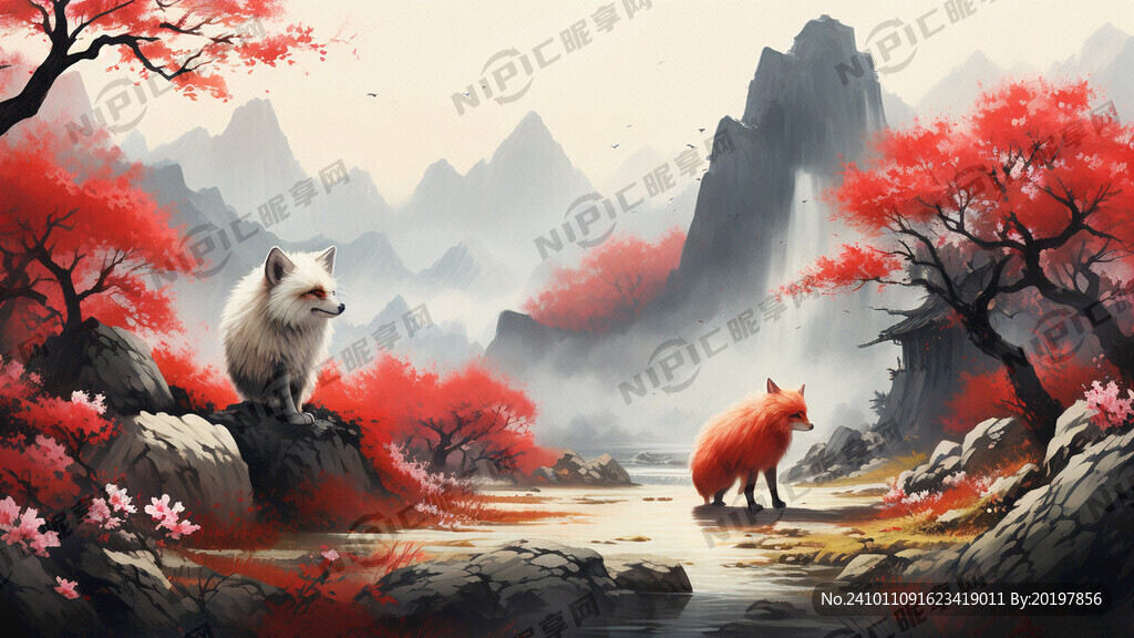 十里桃林 白狐狸 红狐狸 浪漫