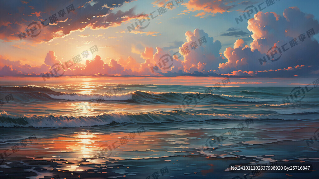 傍晚的海面 光线柔和 云朵