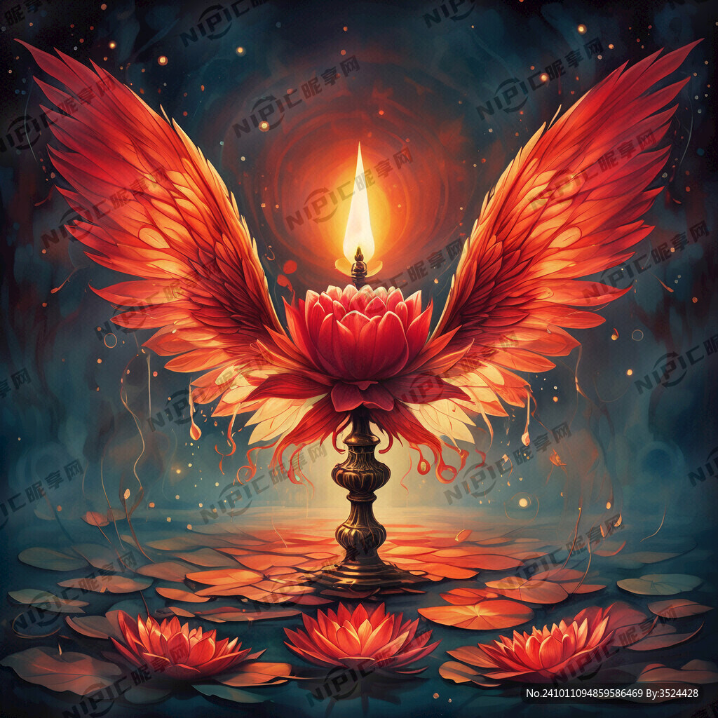 中间是一支燃烧的红烛