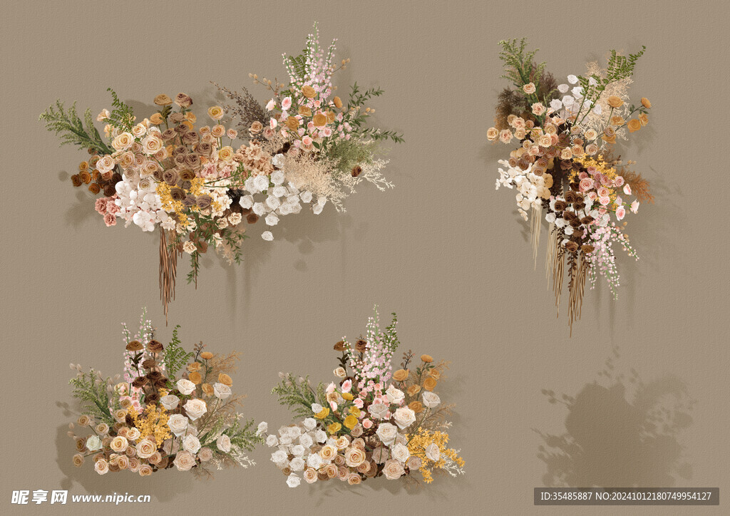 泰式咖色白色婚礼花艺素材psd