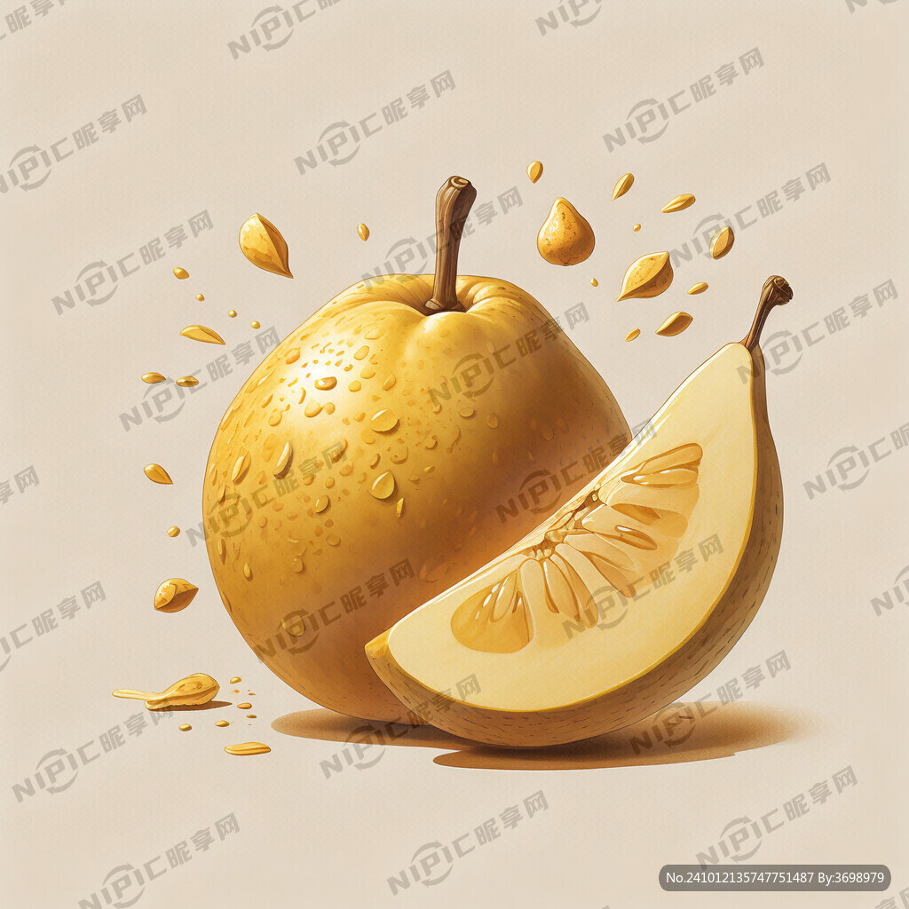 卡通金黄色梨子插画 一个完整的