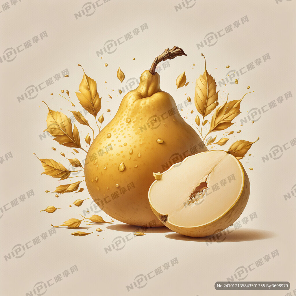 卡通金黄色梨子插画 一个完整的