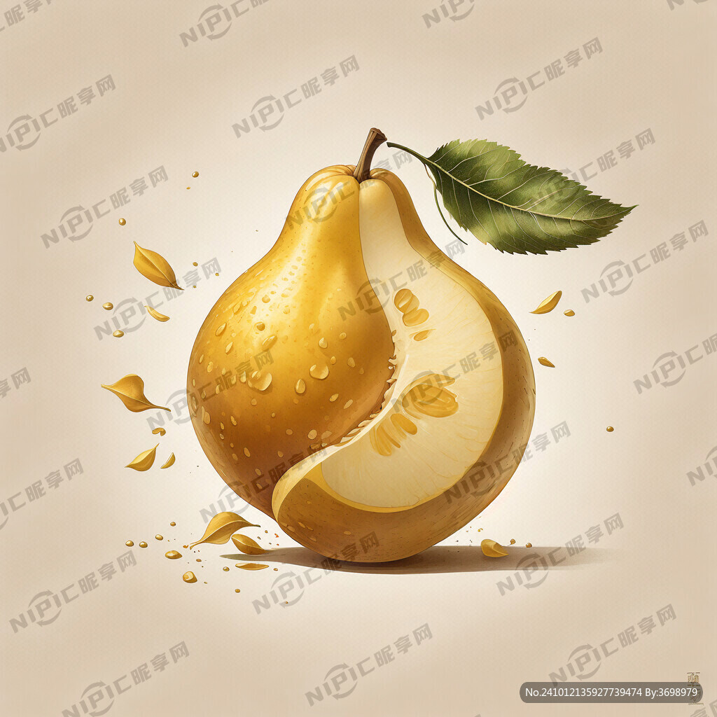 卡通金黄色梨子插画 一个完整的