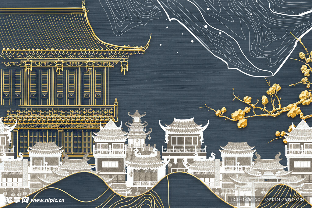 新中式线描山水