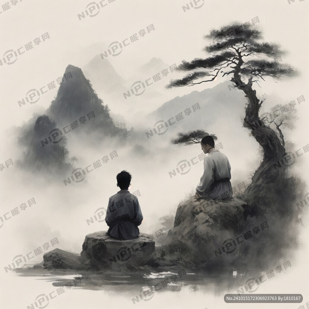 山水画 中国风 大山 云雾 树