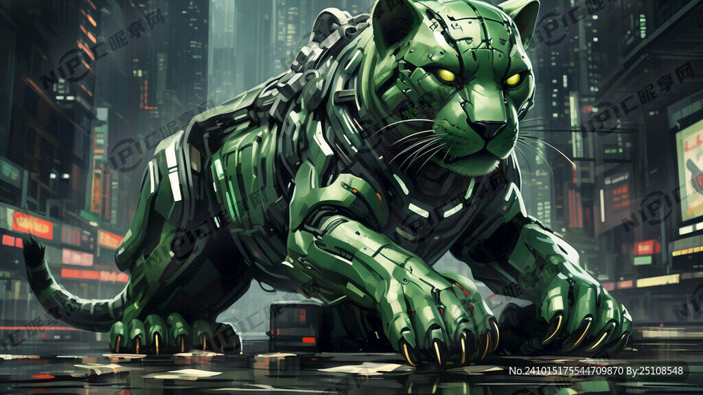 绿色凶狠的赛博朋克金钱豹