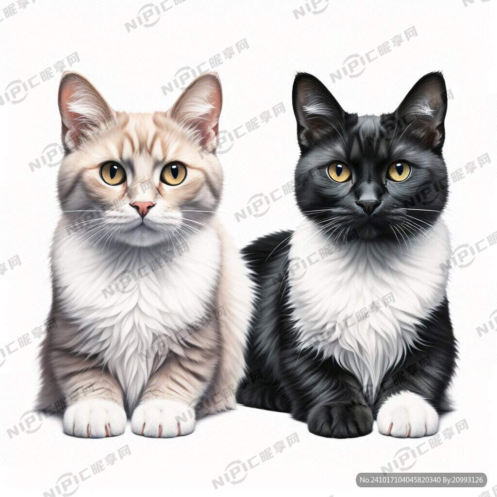 霸气的写实双猫 白色背景