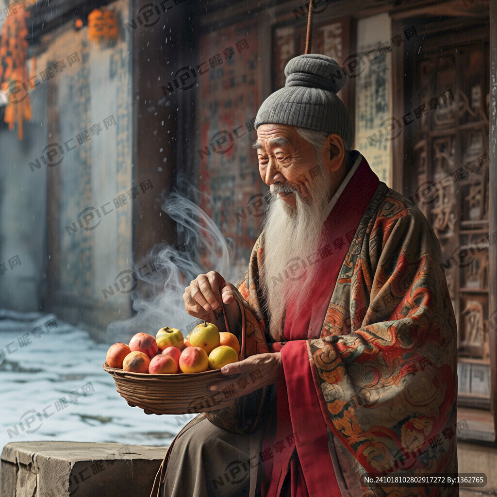 古代老人 热冬果 小孩