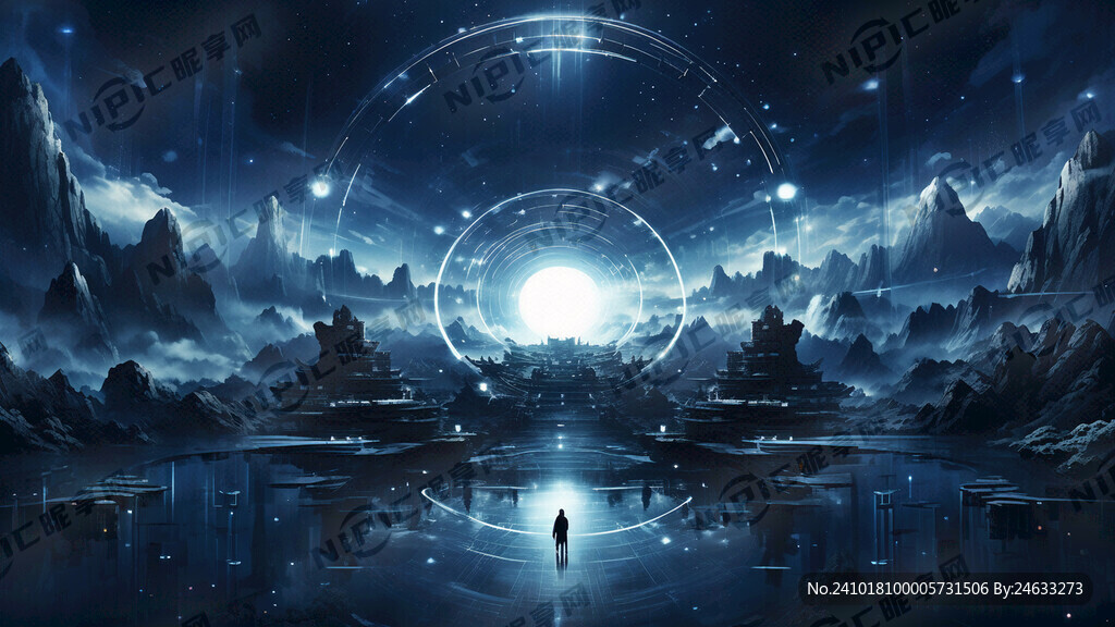 深蓝色背景 发光圆环 科技感