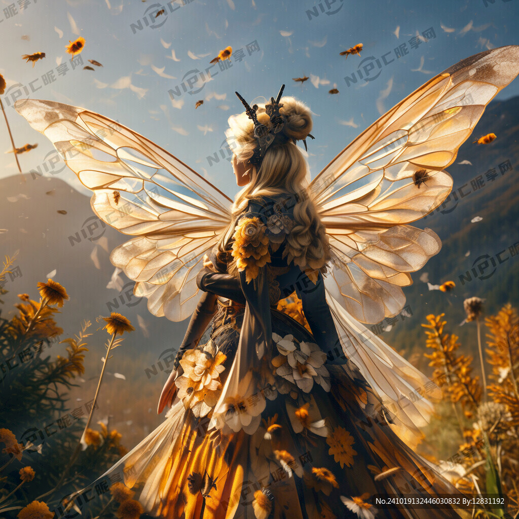 翅膀展开的蜜蜂女王