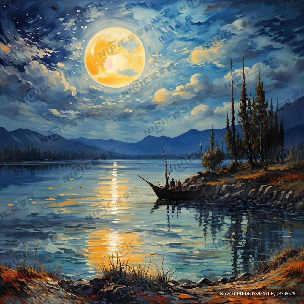 平静的海面上升起一轮满月