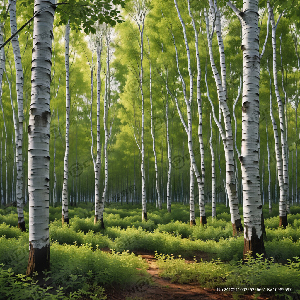 绿色白桦林 桦树 白桦树