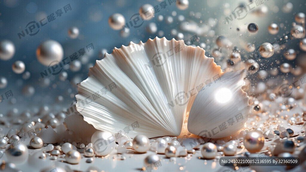 白色珍珠 打开的贝壳 多彩炫光