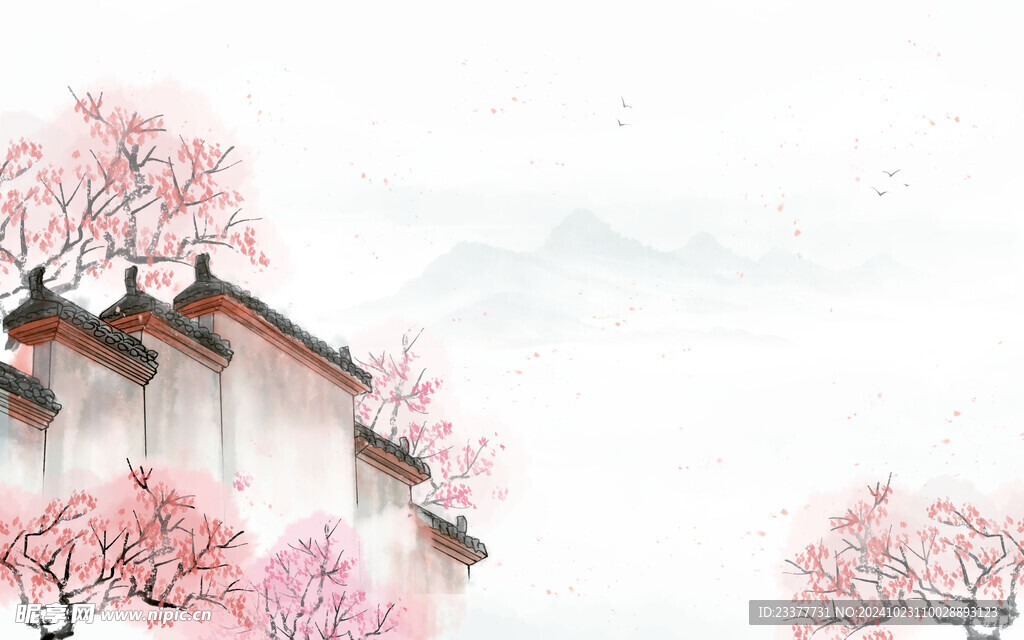 粉色立牌山水画