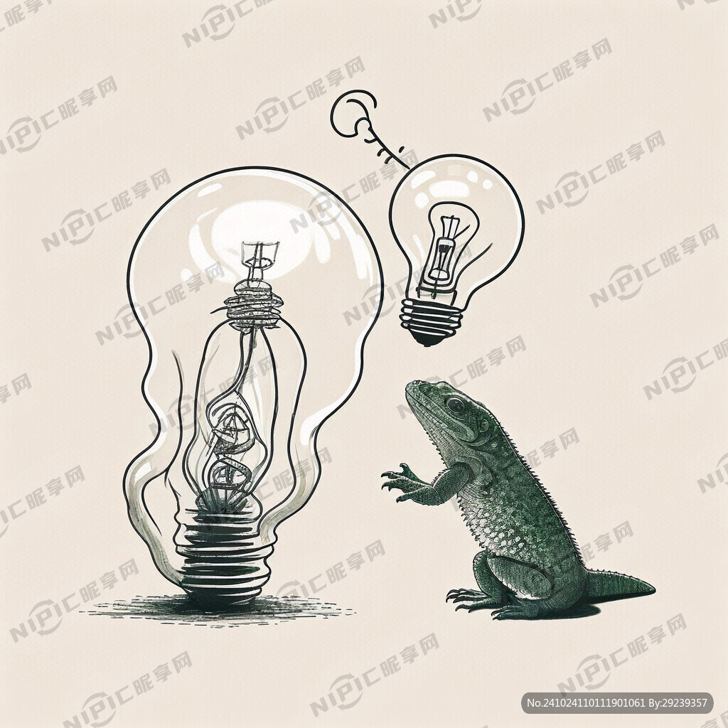 蜥蜴和灯泡简笔轮廓清晰完整