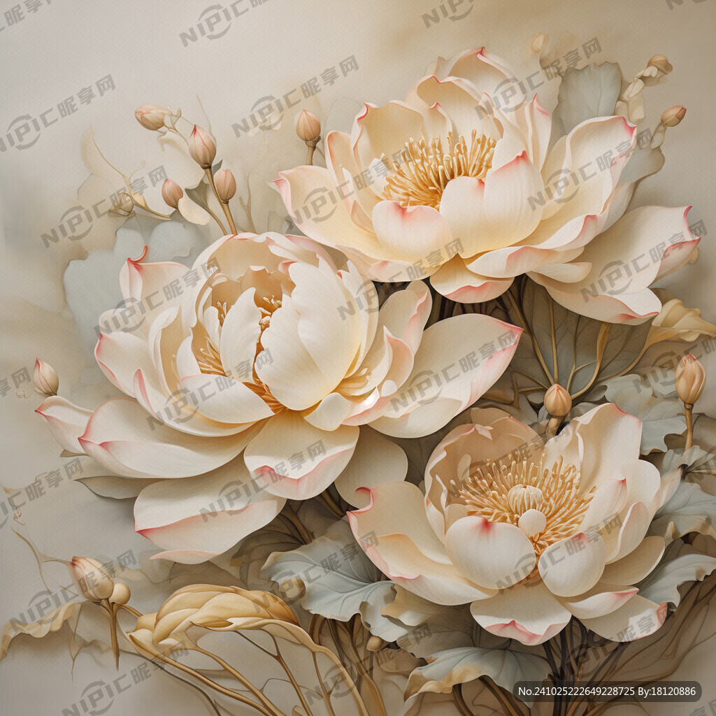 荷花展开金色的线稿