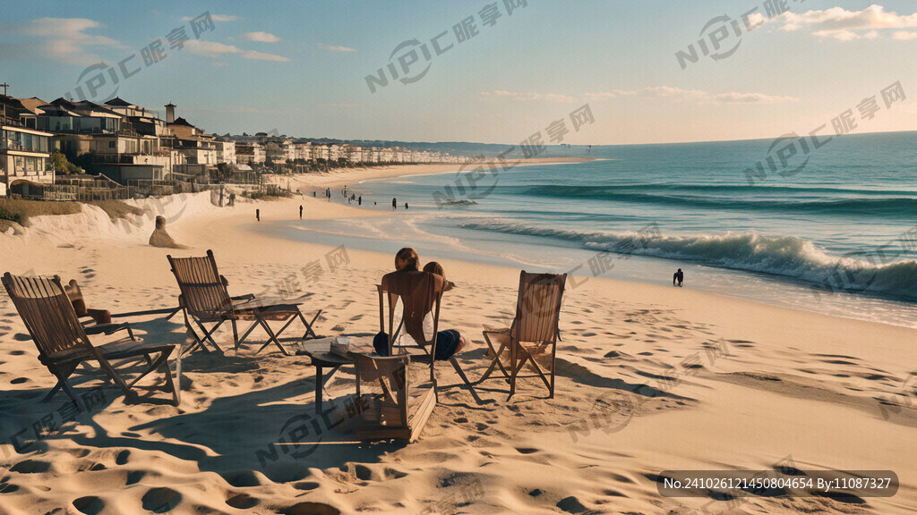 海边别墅两个人在沙滩