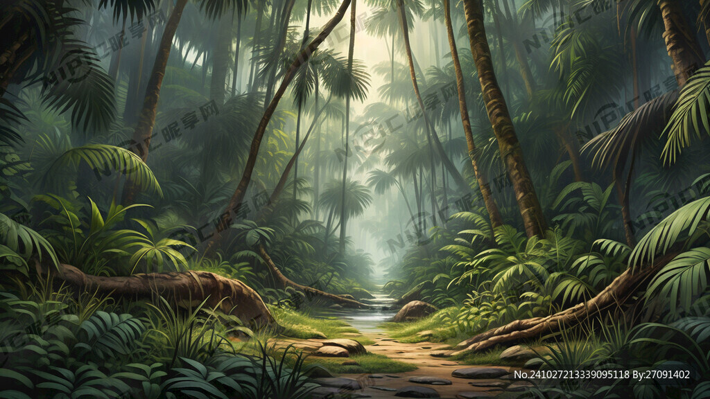 手绘 原始森林 亚热带 大树叶