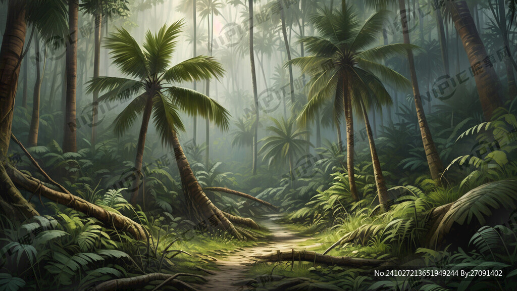 手绘 原始森林 亚热带 大树叶