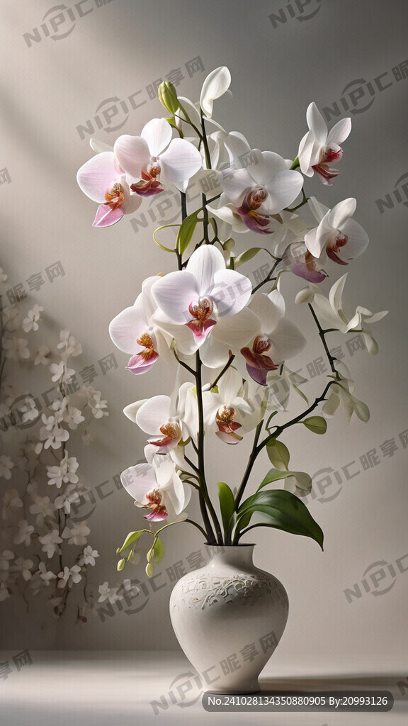 白色的花瓶里放着一株兰花