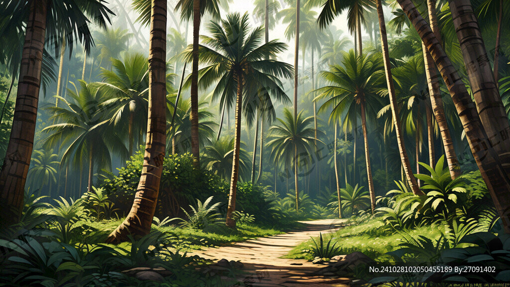 原始森林 密林 灌木丛 椰子树