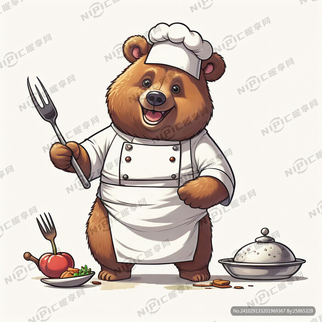 卡通熊 厨师形象 拿锅铲