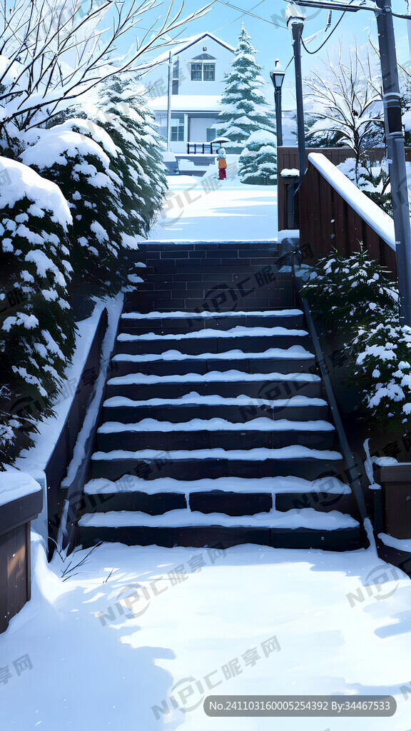 雪地 台阶 小路 延伸 打雪仗
