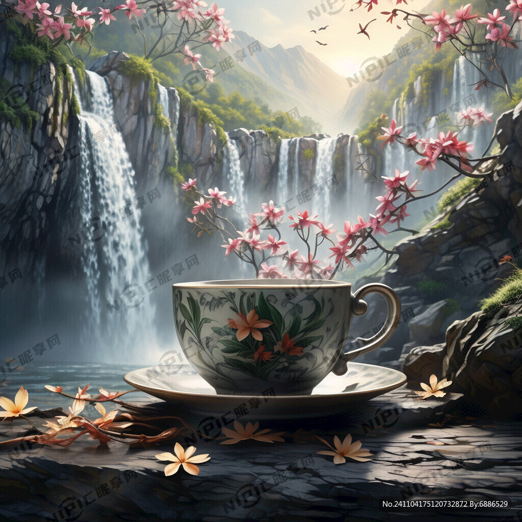 青山瀑布 茶杯 开花的