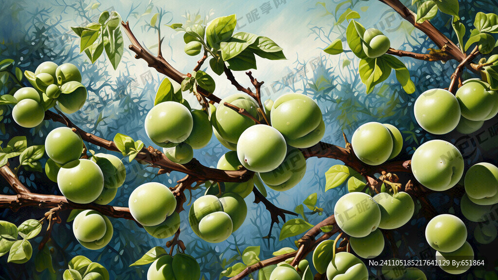 青梅  绿色 梵高 古法 卡通