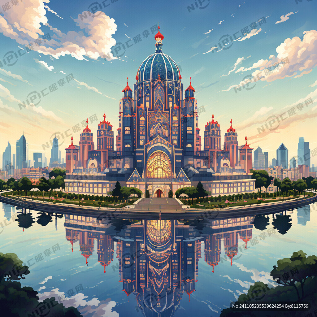 胶州市上合之珠主楼 矢量图