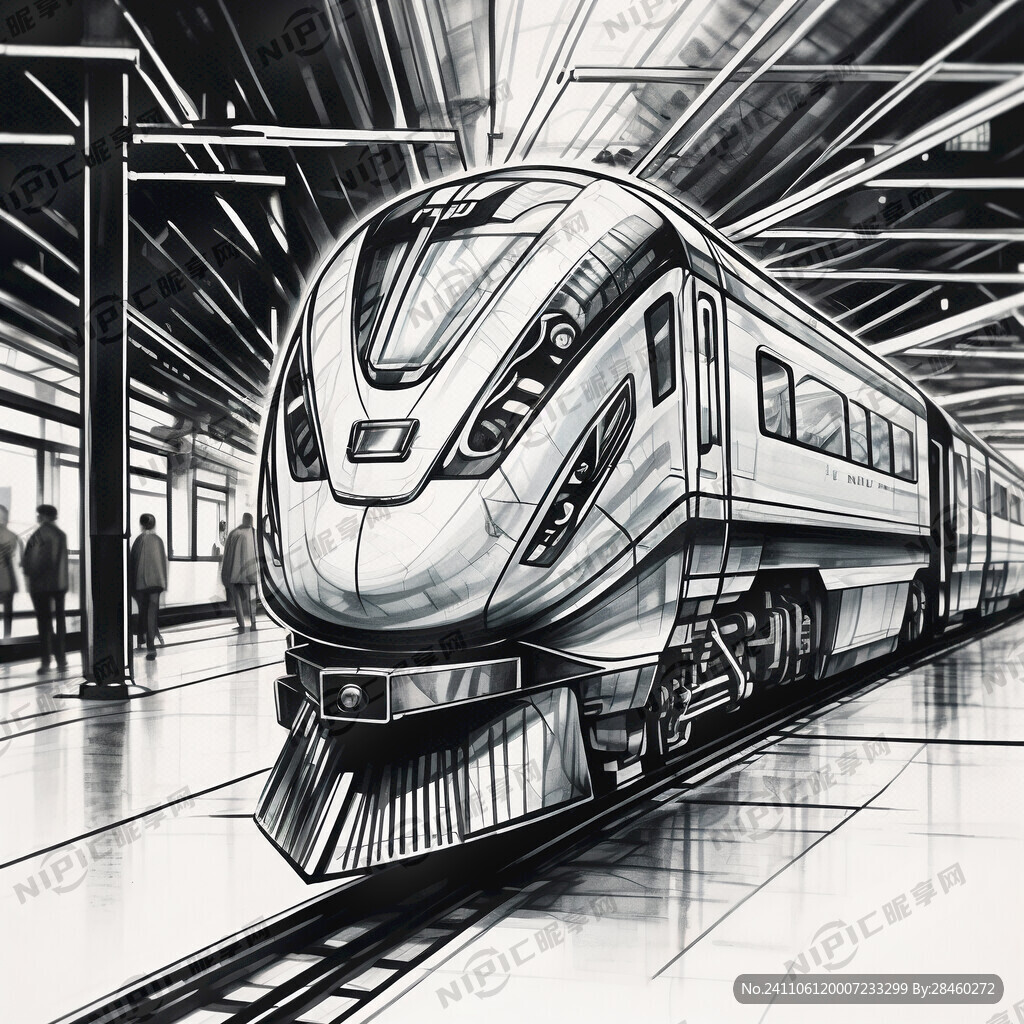 高铁动车头正面手绘