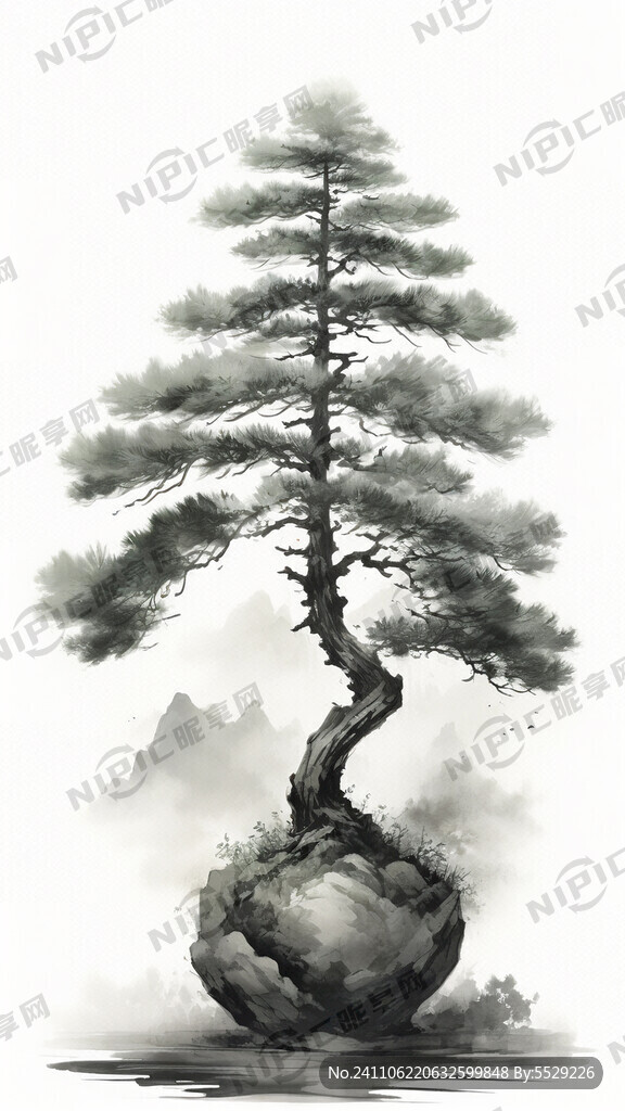 小盆松 青松 复古 国画