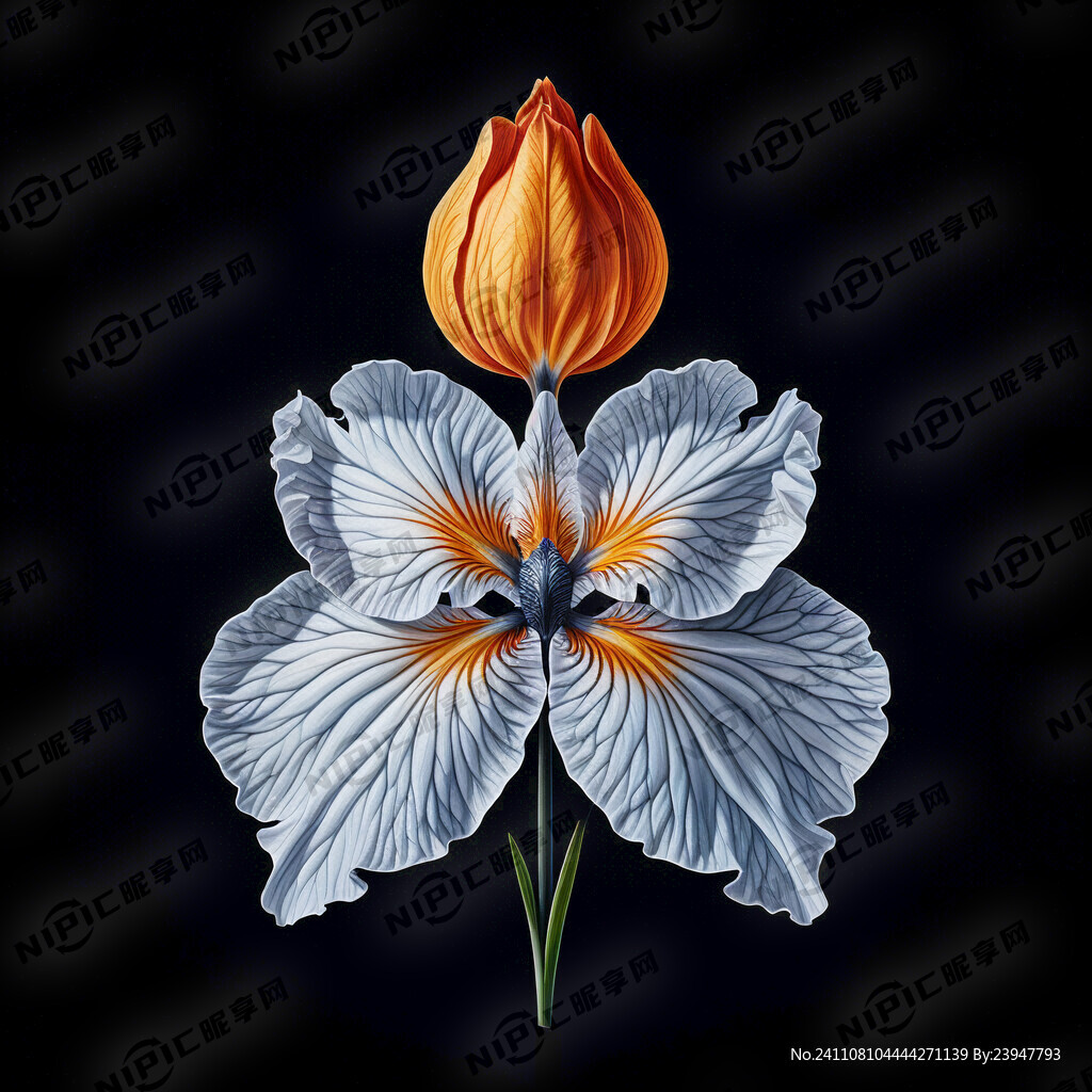 黑底。一朵鸢尾花  色彩斑斓