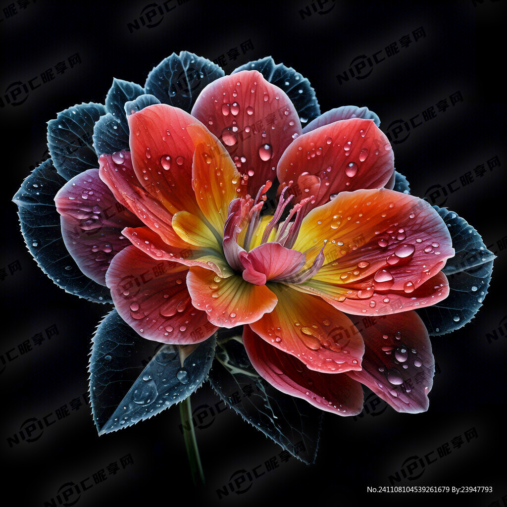 黑底。一朵四季秋海棠  半透明